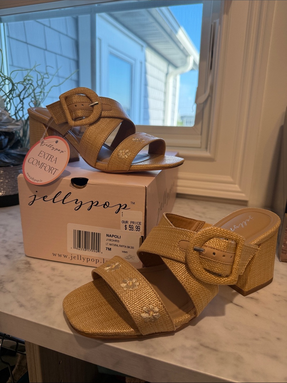 Jellypop Women's Yellow Textured Block Heel Sandals with Buckle